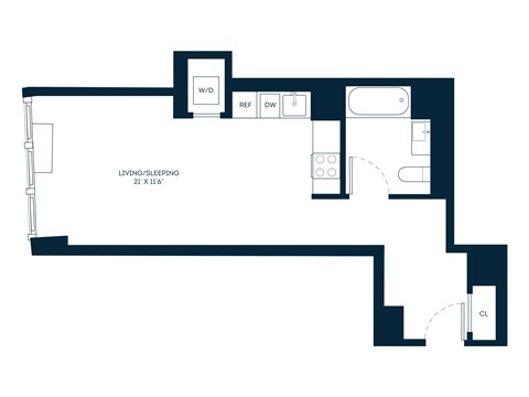 Floor plan for studio, 1 bath, 468 sqft
